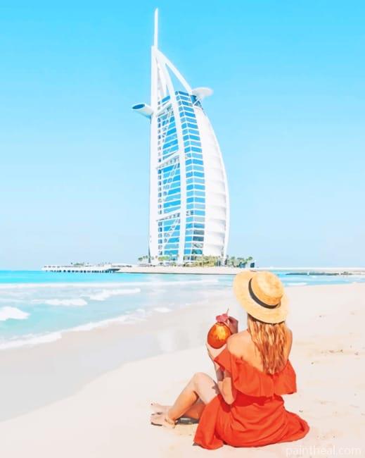 Girl Spending Her Time Looking At Burj Al Arab NEW Painting By Numbers Kits
