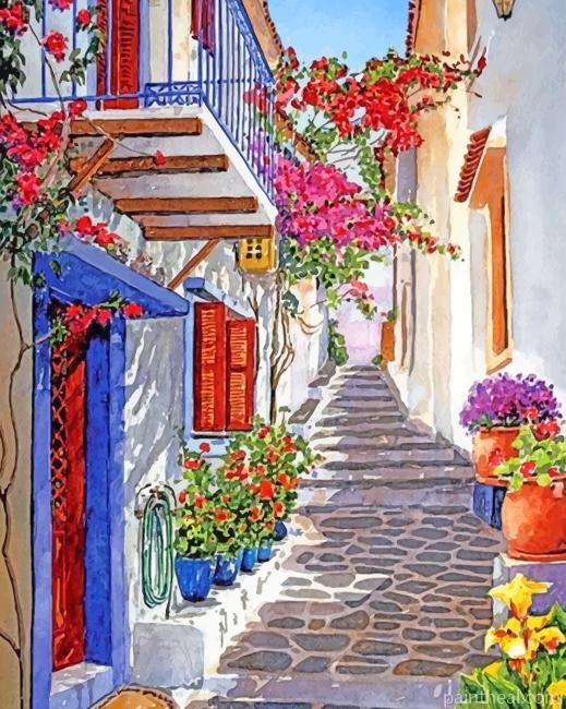 Greece Street Flowers Painting By Numbers Kits