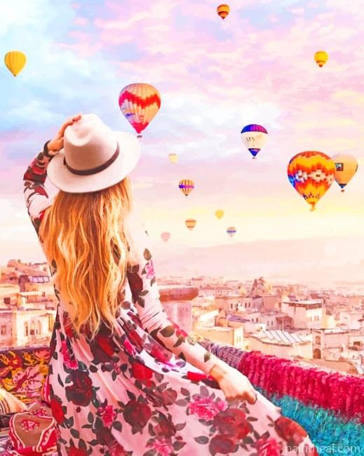 Girl Watching Hot Air Balloons NEW Painting By Numbers Kits