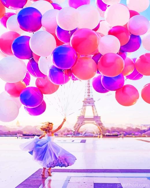 Girl With Balloons In Paris NEW Painting By Numbers Kits