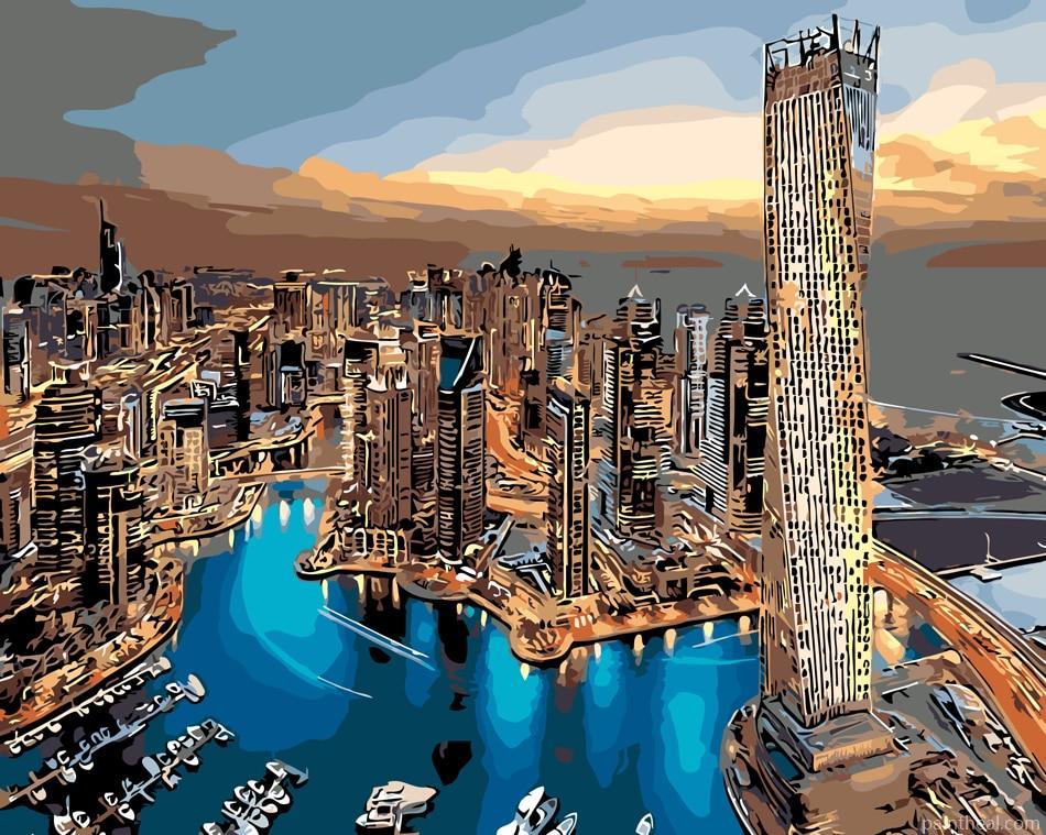 Dubai From Sky View Cities Painting By Numbers Kits