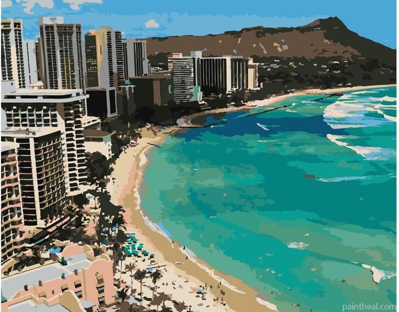 Honolulu Beach Cities Painting By Numbers Kits
