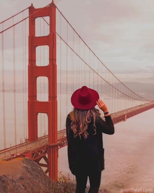 Girl Watching Golden Gate Bridge NEW Painting By Numbers Kits