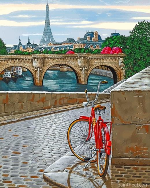 Red Bike In Paris NEW Painting By Numbers Kits