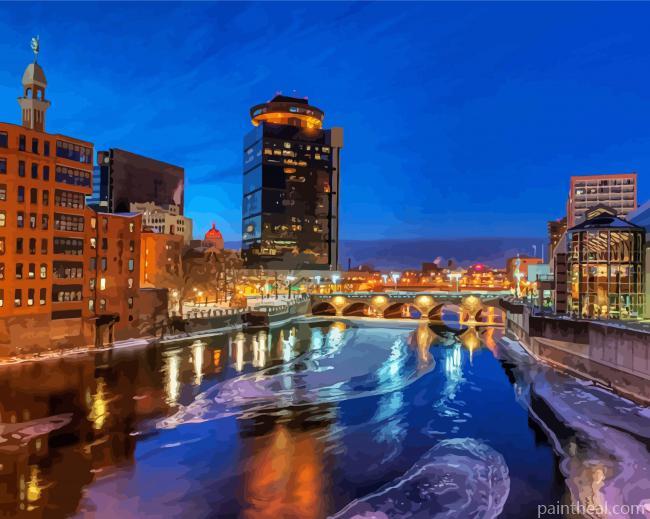 Rochester City At Night Painting By Numbers Kits