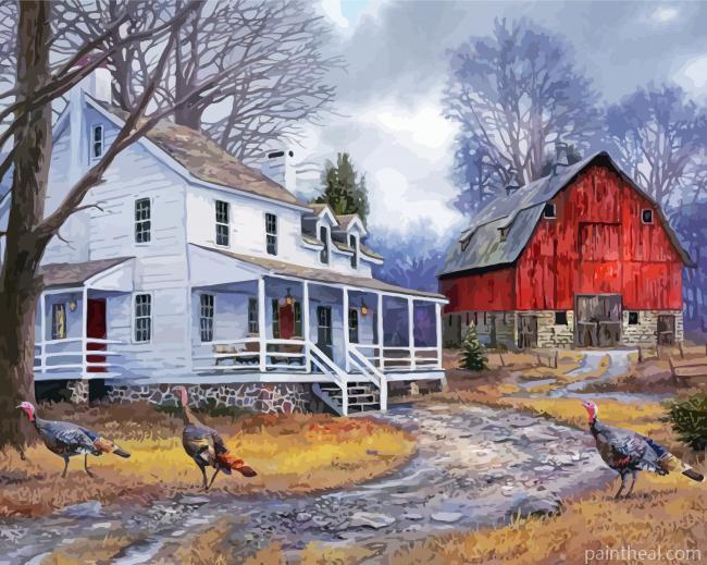 White Colonial House Painting By Numbers Kits