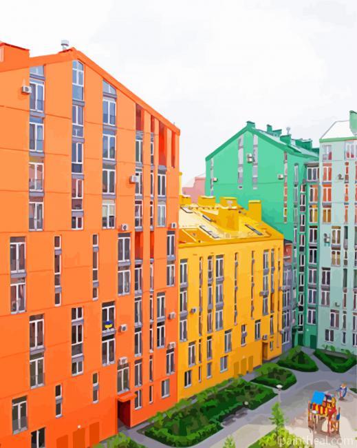 Kyiv Colorful Buildings Painting By Numbers Kits
