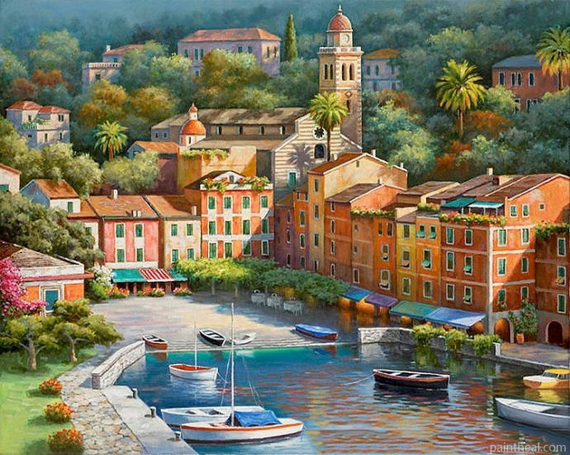 Italian Village Harbour Cities Painting By Numbers Kits