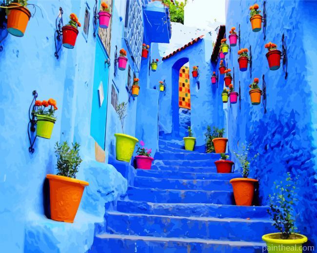 Hanging Plants In Chefchaouen Street Painting By Numbers Kits