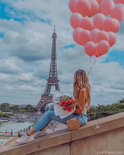 Girl Holding Pink Balloons In Paris NEW Painting By Numbers Kits