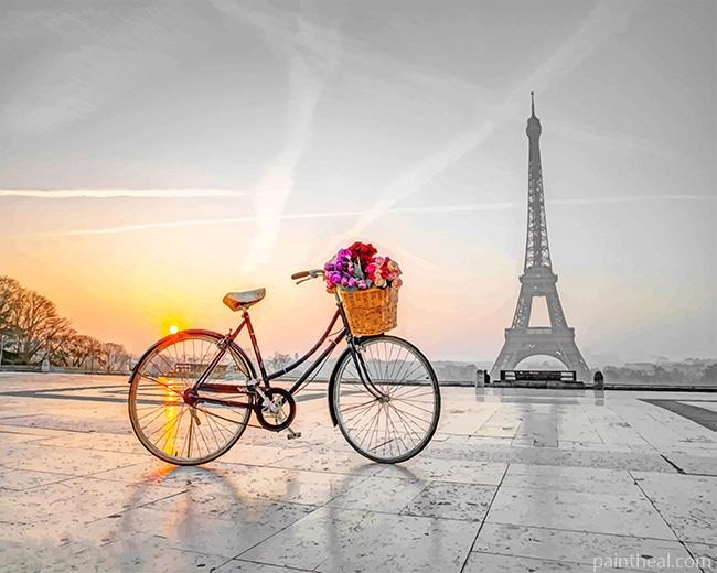 Bike Near Eiffel Tower Painting By Numbers Kits