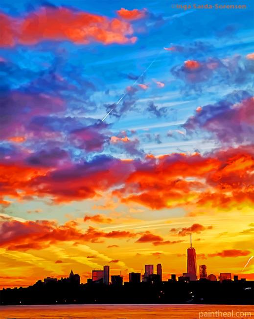 Manhattan Skyline Silhouette Painting By Numbers Kits
