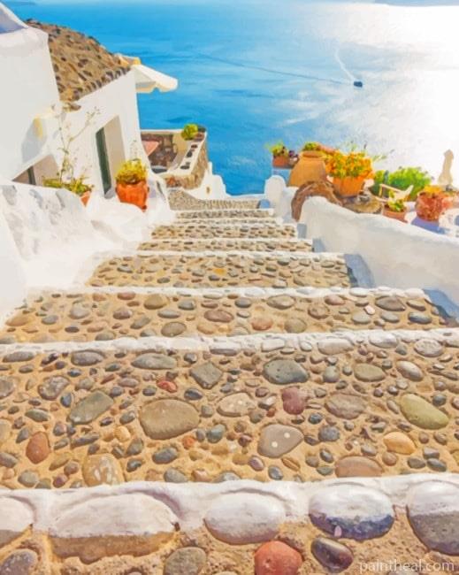 Santorini Streets Painting By Numbers Kits