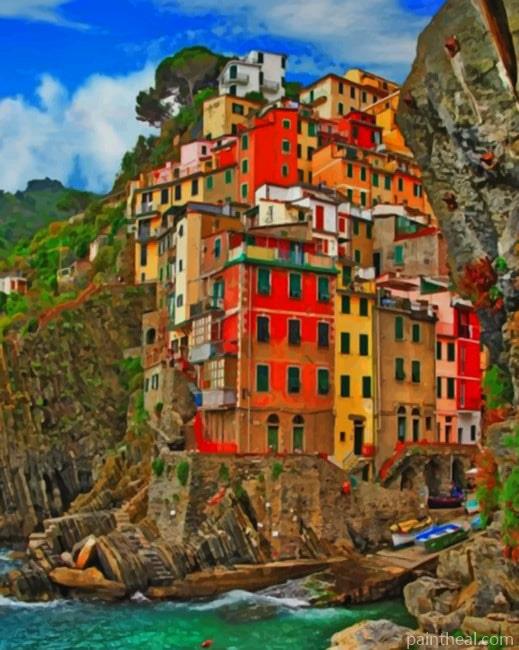 Manarola Town In Italy Painting By Numbers Kits