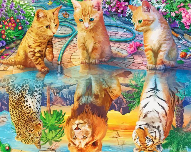 Cats Water Reflection Painting By Numbers Kits