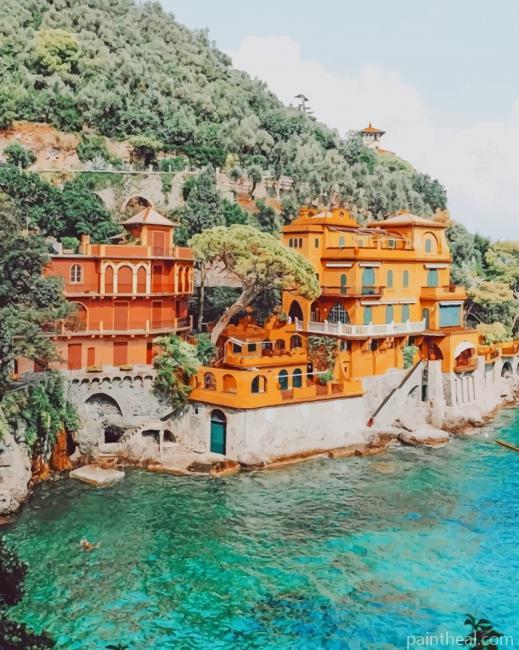 Portofino Harbour Castle Italy Painting By Numbers Kits