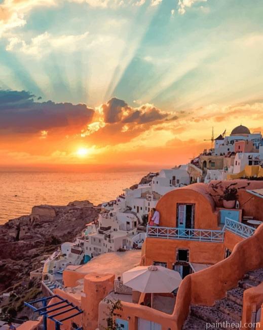 Thira City Greece Painting By Numbers Kits