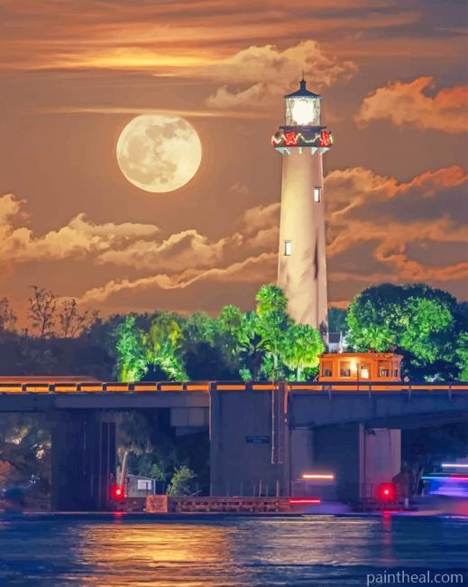Full Moon Jupiter Lighthouse Painting By Numbers Kits