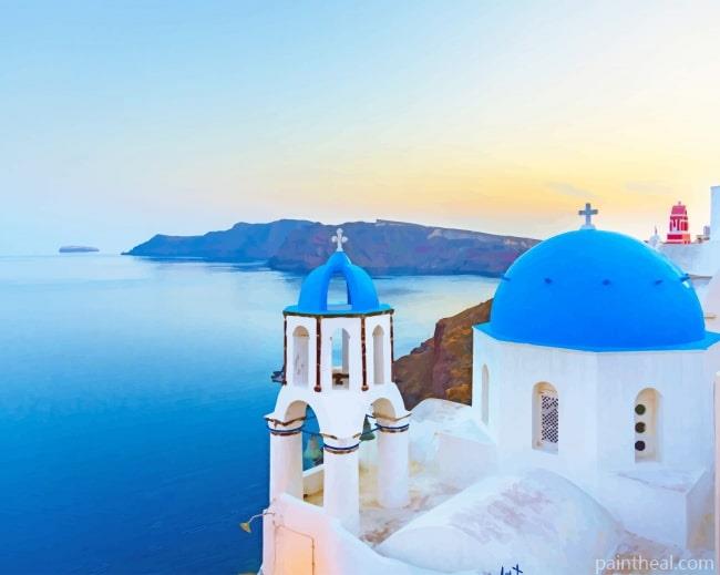 Santorini Blue Temple Painting By Numbers Kits