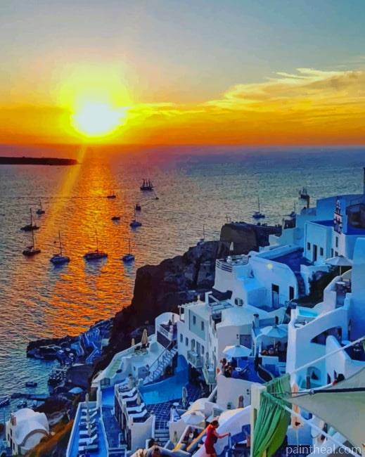 Santorini Beach At Sunset Painting By Numbers Kits