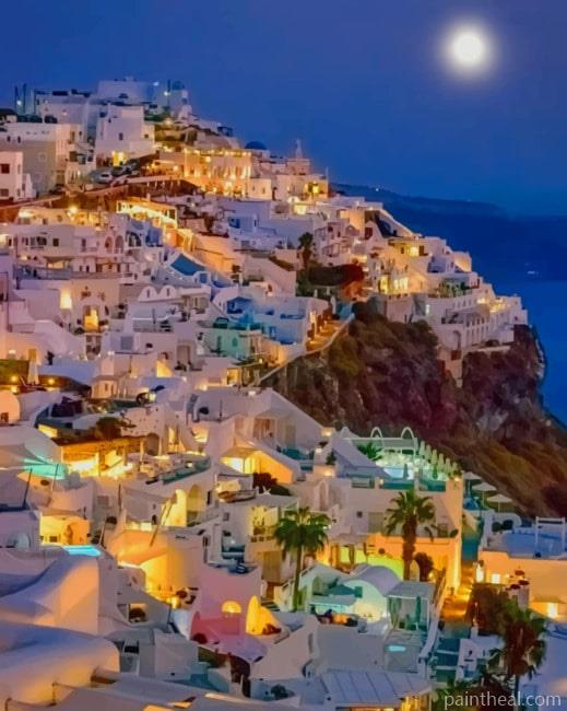Santorini At Night Painting By Numbers Kits