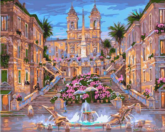 Fountain at Seville Painting By Numbers Kits