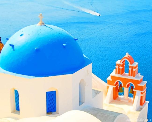 Santorini Greece Church Painting By Numbers Kits