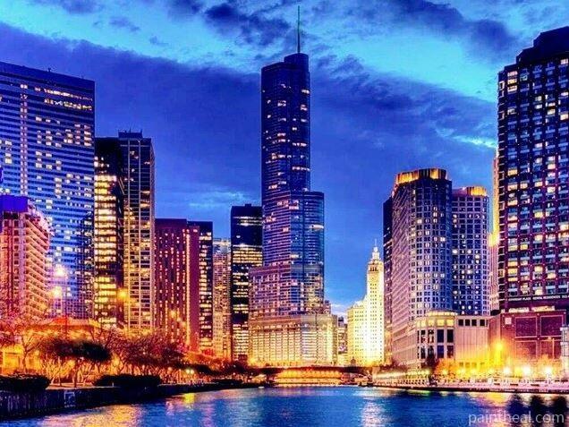Chicago Riverwalk At Night Painting By Numbers Kits