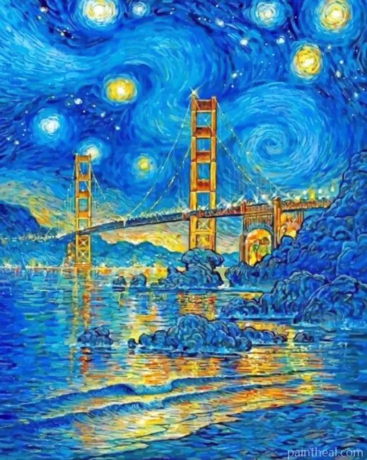 Starry Night Golden Gate Bridge Painting By Numbers Kits