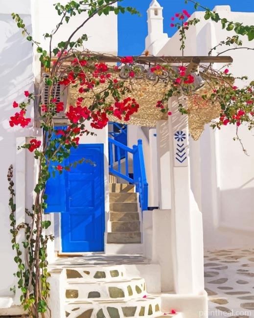Santorini Traditional Greek House Painting By Numbers Kits