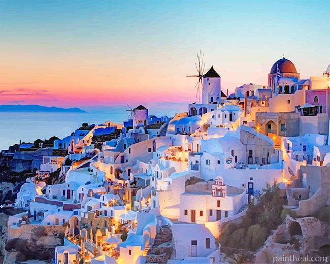 Greece At Night Painting By Numbers Kits