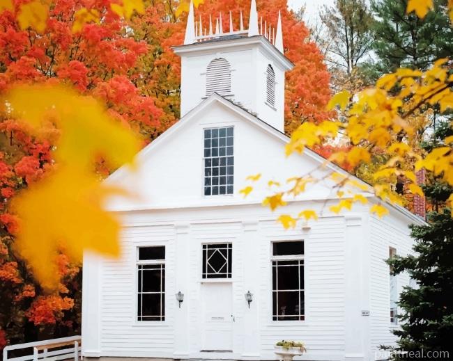 White House With Autumn Leaves Painting By Numbers Kits