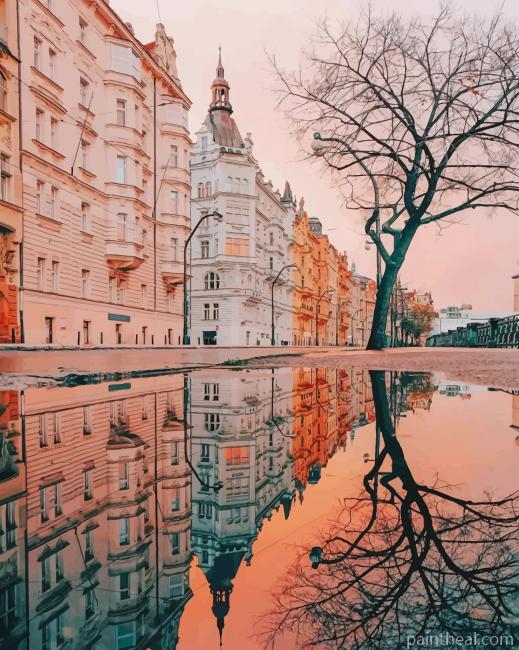 Buildings and Tree Reflection Painting By Numbers Kits