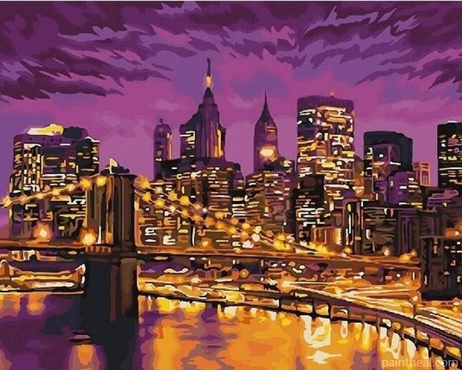 New York Purple Night Painting By Numbers Kits