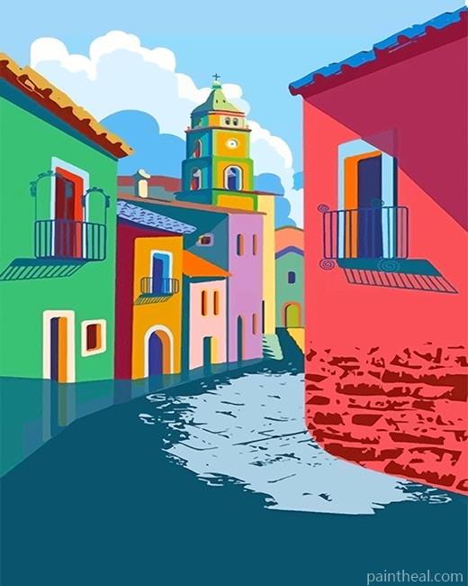 Illustration Colorful Houses Painting By Numbers Kits