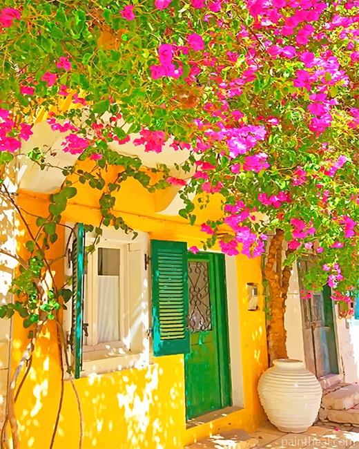 Green House Door Greek Painting By Numbers Kits