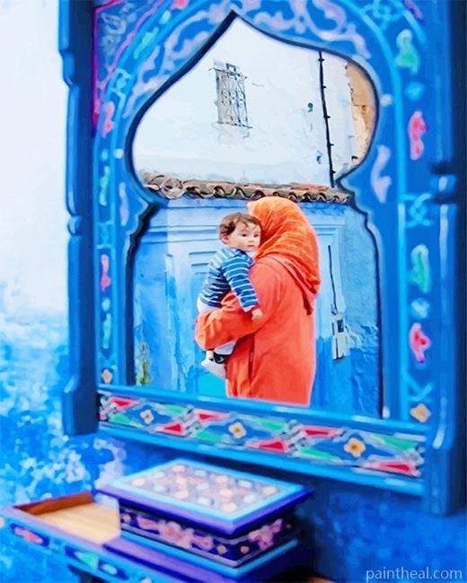 Mom And Son In Chefchaouen Painting By Numbers Kits