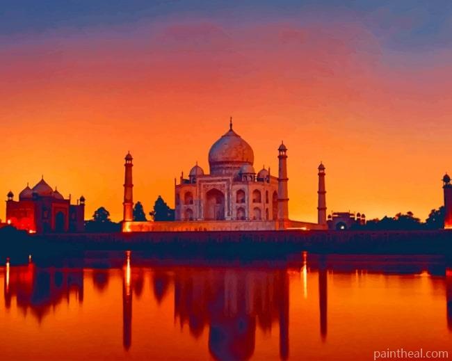 Taj Mahal India Sunset Painting By Numbers Kits