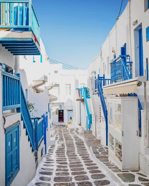 Mykonos Greece Street Painting By Numbers Kits