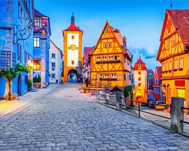Rotenburg Germany Streets At Night Painting By Numbers Kits