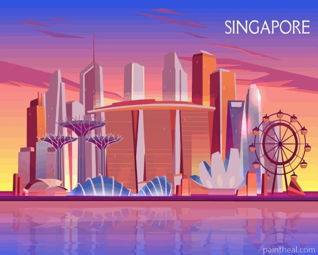 Singapore Skyline Illustration Painting By Numbers Kits