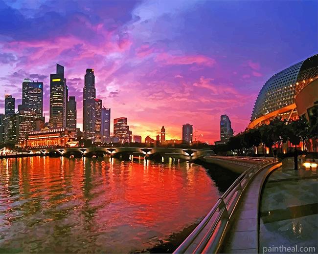 Singapore City At Night Painting By Numbers Kits