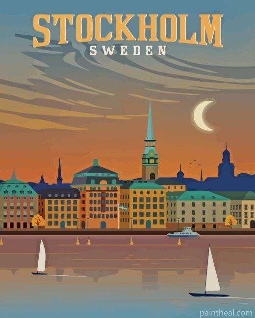 Sodermalm City Sweden Poster Painting By Numbers Kits