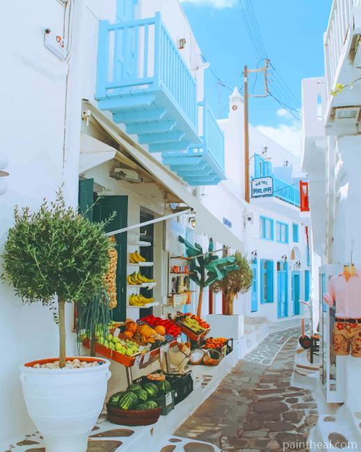 Santorini Greece Street Painting By Numbers Kits