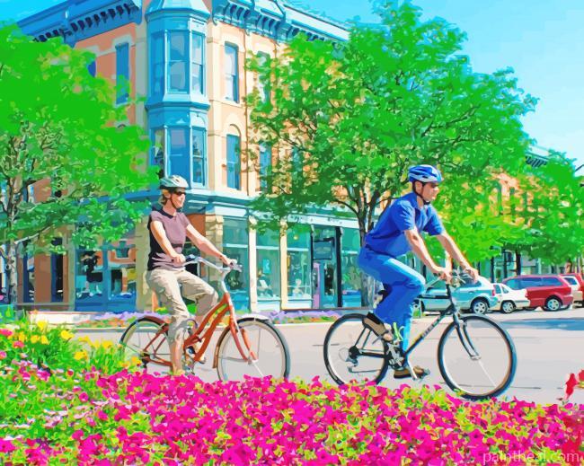Man And Woman On Bicycles Painting By Numbers Kits