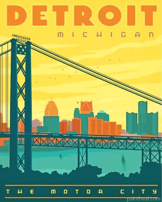 Detroit Michigan Poster Painting By Numbers Kits