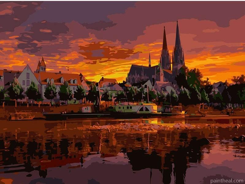 Regensburg City Sunset Painting By Numbers Kits