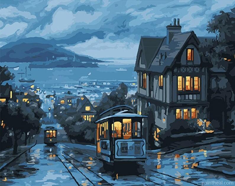 Rainy City Tram Painting By Numbers Kits