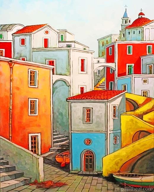 Colorful Houses Art Painting By Numbers Kits