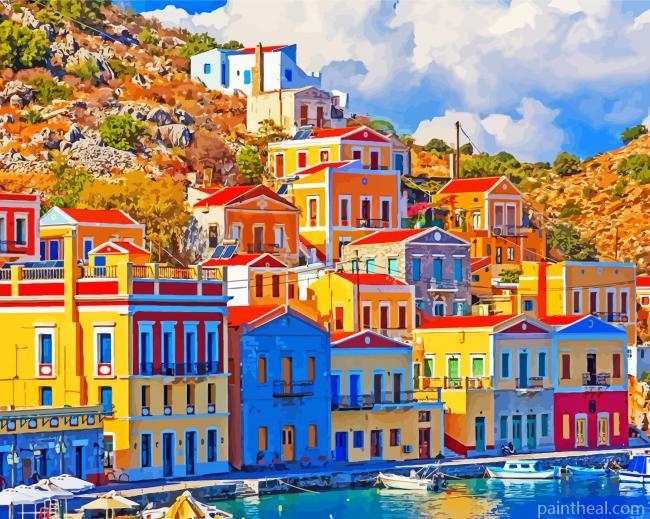 Symi Colorful Buildings Painting By Numbers Kits